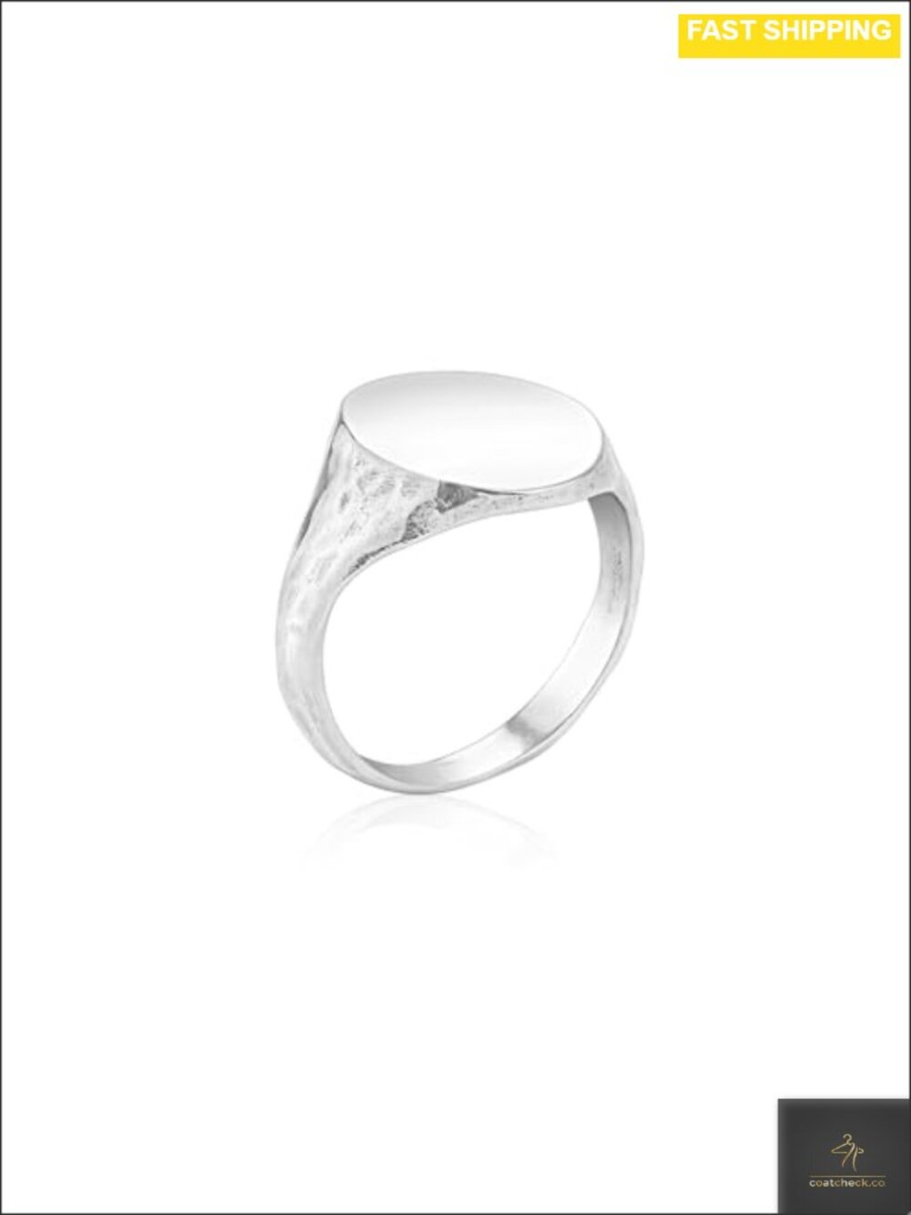 Sterling Silver Round Signet Ring Hammered Tapered Band Oxidized Finish